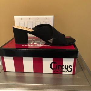 Black suede slide sandal